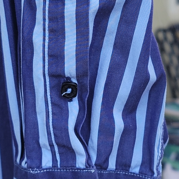 Men's BUGATCHI Blue + Stripe Shirt Shaped Fit Contrasting Collar Cuff Large Blue - Picture 10 of 10